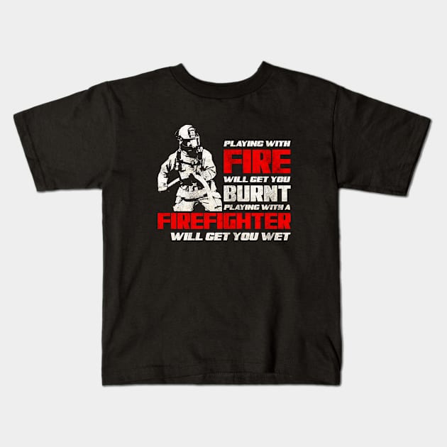 Playing with a Firefighter Kids T-Shirt by Stoney09